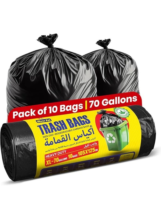 Silver Pot 70 Gallon Garbage Bags, Pack of 10 XX-Large Black Trash Bags, 105cm x 125cm, Extra Strong & Leak Proof Waste Bags for Home, Office & Outdoor Use - Image 1